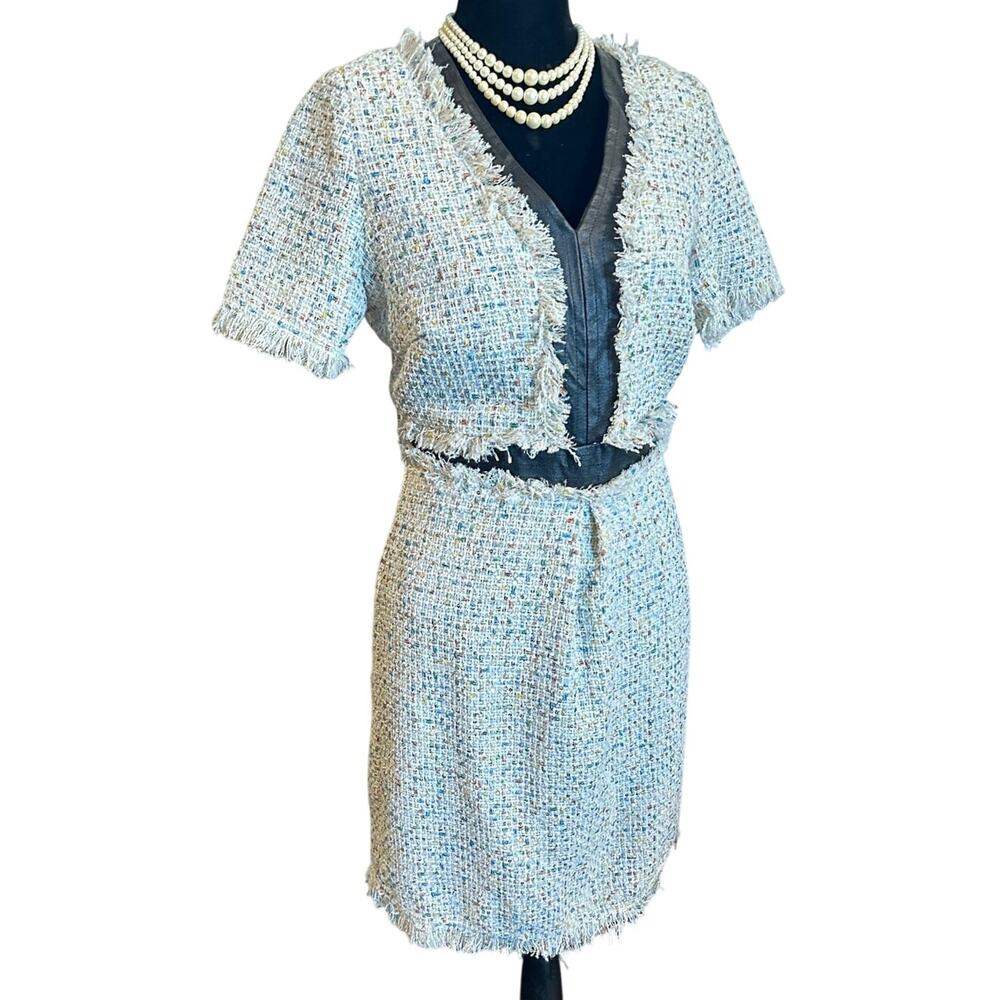 Walter Baker Tweed Dress Faux Leather Fringed